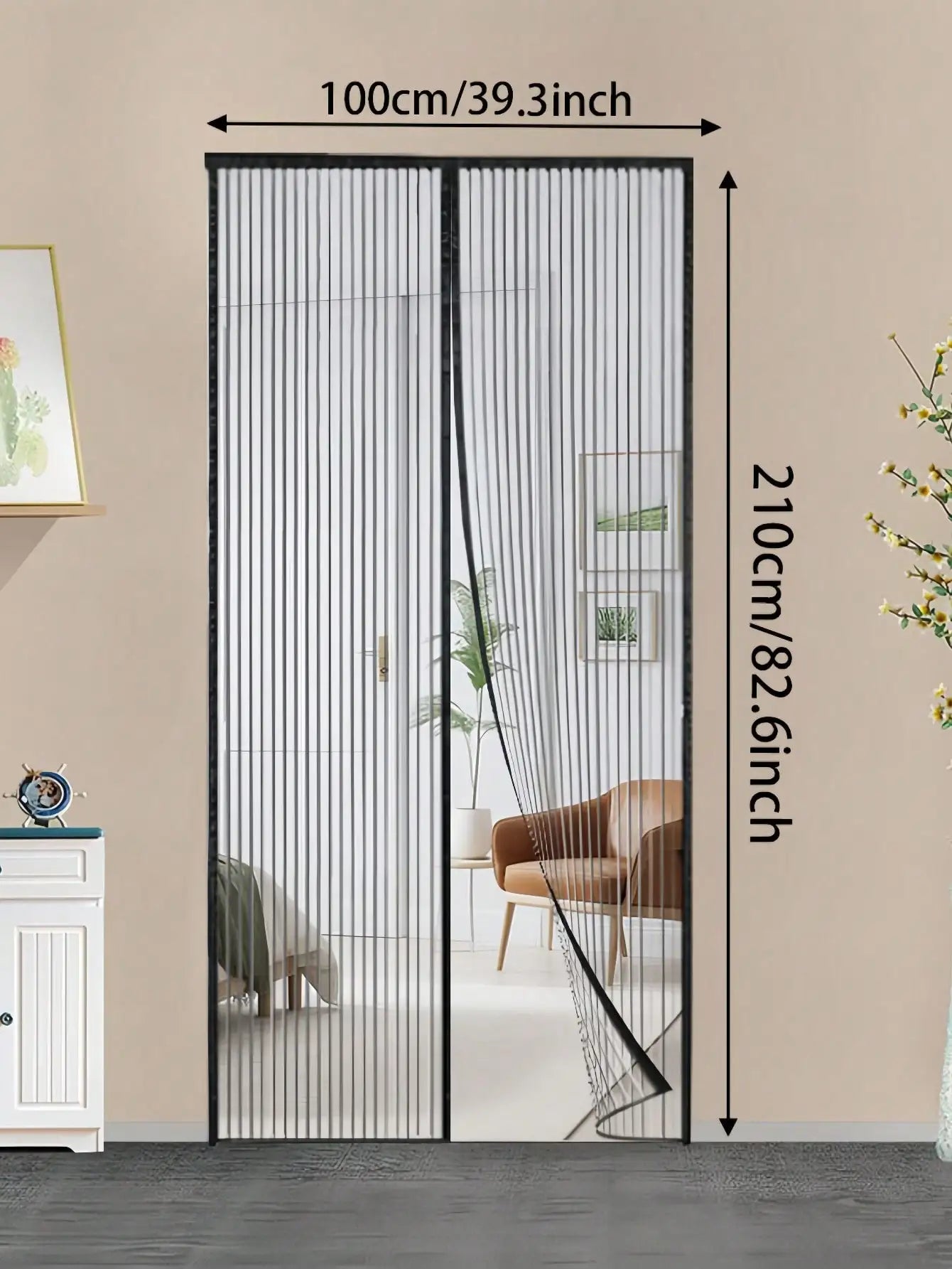 Summer Breathable Magnetic Mosquito Screen Door, Black Polyester Fiber Automatic Sealing Hands-Free Mosquito Net Curtain, Strong Magnetic Suction Design, Suitable For Balcony And Living Room.