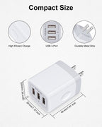 USB Charger Cube Wall Charger Plug  3.1A 3 Muti Port USB Adapter Plug | USB Charging Station Box Base for Iphone 17 16 15 14 13 12 Pro Max Mini SE 11 Pro Max Samsung Phones Charging Block