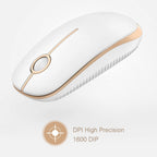 Wireless Mouse, 2.4G Slim Portable Computer Laptop Mouse with Nano Receiver Quiet Silent Optical Mice for Notebook, PC, Laptop, Computer-White and Gold