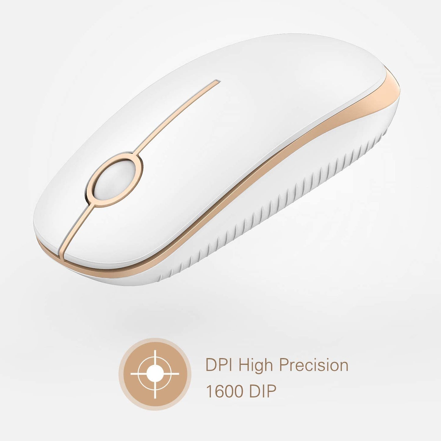 Wireless Mouse, 2.4G Slim Portable Computer Laptop Mouse with Nano Receiver Quiet Silent Optical Mice for Notebook, PC, Laptop, Computer-White and Gold