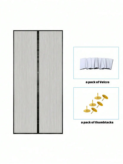 Summer Breathable Magnetic Mosquito Screen Door, Black Polyester Fiber Automatic Sealing Hands-Free Mosquito Net Curtain, Strong Magnetic Suction Design, Suitable For Balcony And Living Room.