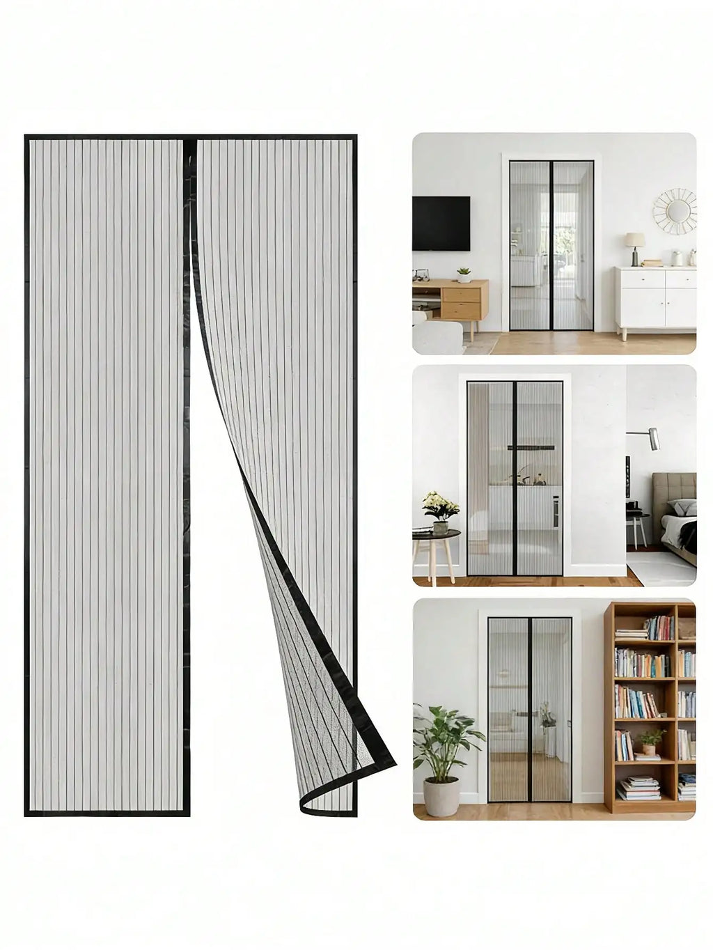 Summer Breathable Magnetic Mosquito Screen Door, Black Polyester Fiber Automatic Sealing Hands-Free Mosquito Net Curtain, Strong Magnetic Suction Design, Suitable For Balcony And Living Room.