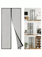 Summer Breathable Magnetic Mosquito Screen Door, Black Polyester Fiber Automatic Sealing Hands-Free Mosquito Net Curtain, Strong Magnetic Suction Design, Suitable For Balcony And Living Room.
