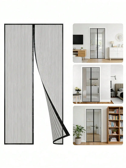 Summer Breathable Magnetic Mosquito Screen Door, Black Polyester Fiber Automatic Sealing Hands-Free Mosquito Net Curtain, Strong Magnetic Suction Design, Suitable For Balcony And Living Room.