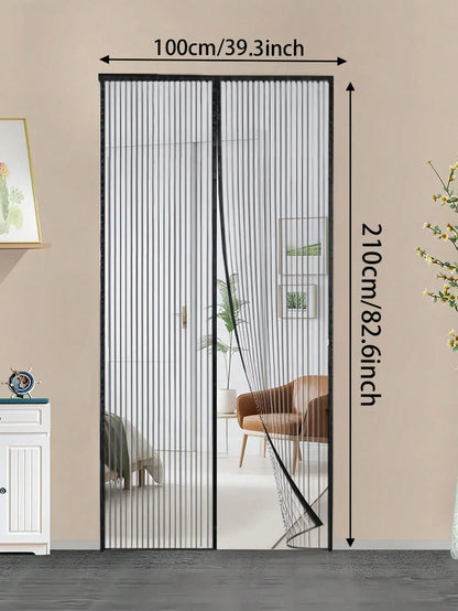 Summer Breathable Magnetic Mosquito Screen Door, Black Polyester Fiber Automatic Sealing Hands-Free Mosquito Net Curtain, Strong Magnetic Suction Design, Suitable For Balcony And Living Room.