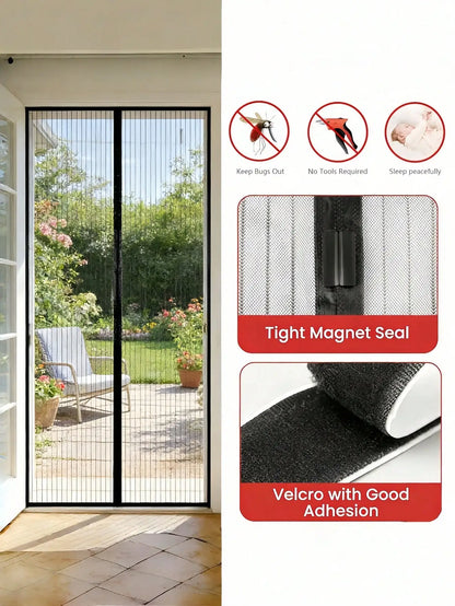 Summer Breathable Magnetic Mosquito Screen Door, Black Polyester Fiber Automatic Sealing Hands-Free Mosquito Net Curtain, Strong Magnetic Suction Design, Suitable For Balcony And Living Room.