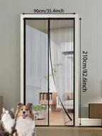 Summer Breathable Magnetic Mosquito Screen Door, Black Polyester Fiber Automatic Sealing Hands-Free Mosquito Net Curtain, Strong Magnetic Suction Design, Suitable For Balcony And Living Room.
