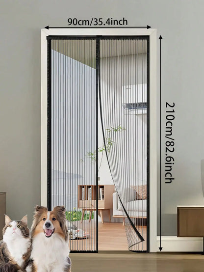 Summer Breathable Magnetic Mosquito Screen Door, Black Polyester Fiber Automatic Sealing Hands-Free Mosquito Net Curtain, Strong Magnetic Suction Design, Suitable For Balcony And Living Room.