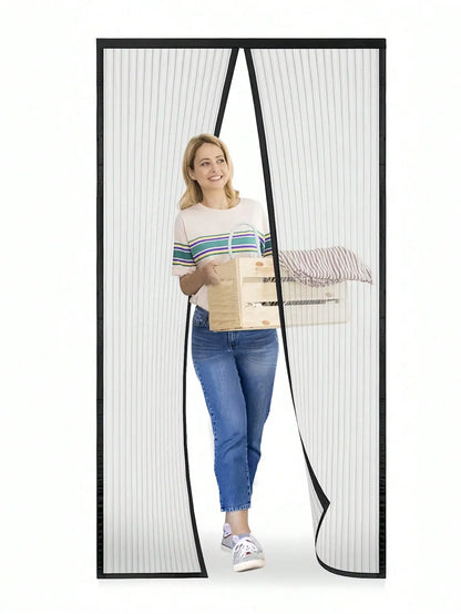Summer Breathable Magnetic Mosquito Screen Door, Black Polyester Fiber Automatic Sealing Hands-Free Mosquito Net Curtain, Strong Magnetic Suction Design, Suitable For Balcony And Living Room.