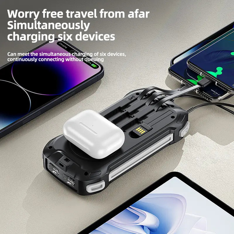 36000mAh Solar Portable Charger with 22.5W High-Speed Charging, Wireless Power Bank, QC3.0 Fast Charging, USB-C and Four Ports, Dual LED Flashlight, Outdoor Emergency Battery Pack