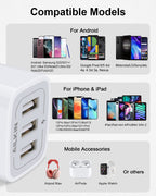 USB Charger Cube Wall Charger Plug  3.1A 3 Muti Port USB Adapter Plug | USB Charging Station Box Base for Iphone 17 16 15 14 13 12 Pro Max Mini SE 11 Pro Max Samsung Phones Charging Block