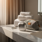 TurboClean Mini Washer lifestyle photo on hotel bathroom counter
